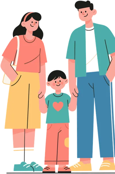 El ele tutuşan anne, baba ve çocuk illüstrasyonu